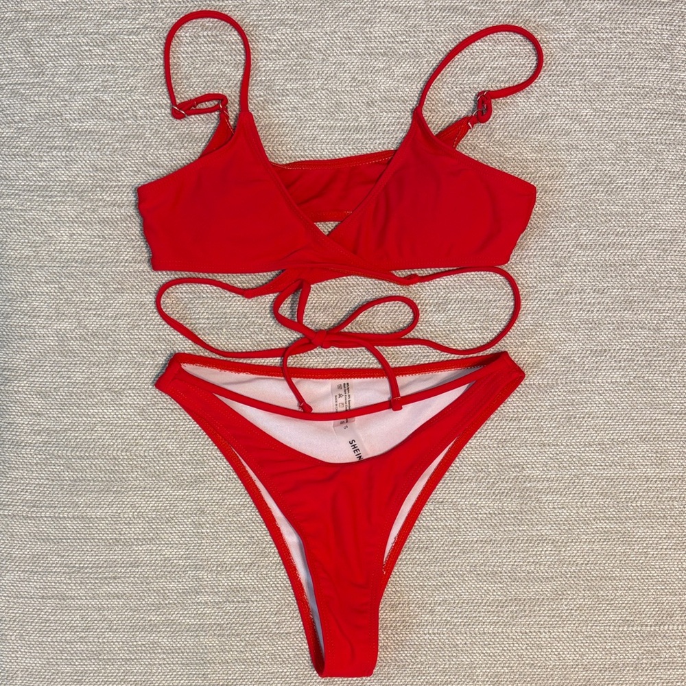 SHEIN Vibrant Red Strappy Bikini